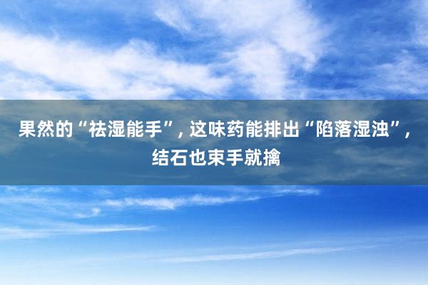 果然的“祛湿能手”, 这味药能排出“陷落湿浊”, 结石也束手就擒