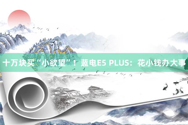 十万块买“小欲望”！蓝电E5 PLUS：花小钱办大事